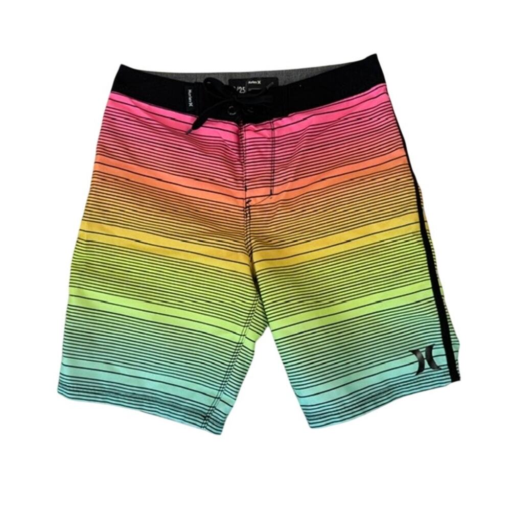 Hurley Multi Color Striped Flat front Board Shorts - Youth Size 10